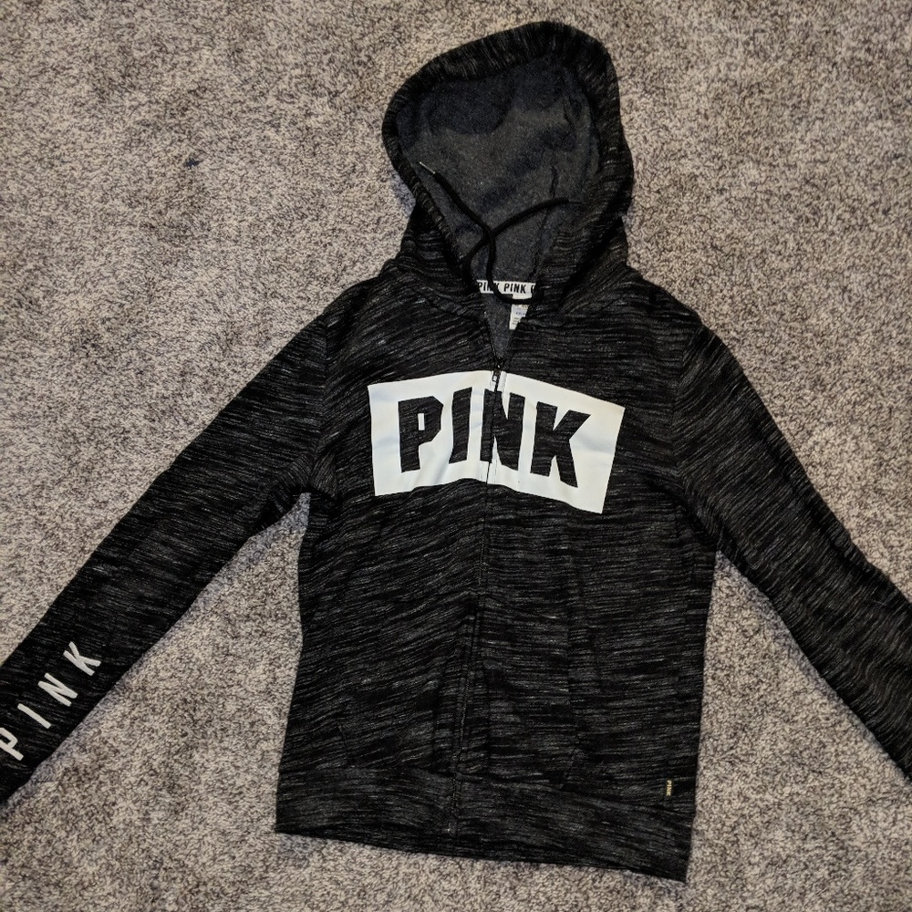 VS Pink heathered gray full zip hoodie